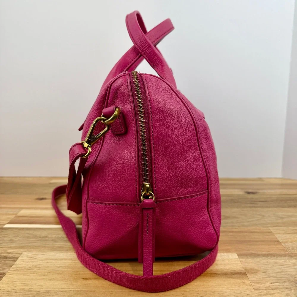 Fossil Jori Satchel Pink Berry Pebbled Leather Crossbody Shoulder Bag